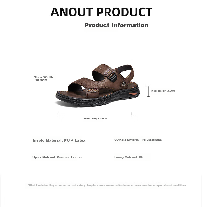 CAMEL Comfortable Soft Cowhide Breathable Dual-Wear Durable Business Casual Leather Sandals for Dad G15M211027 Brown Size 43 13