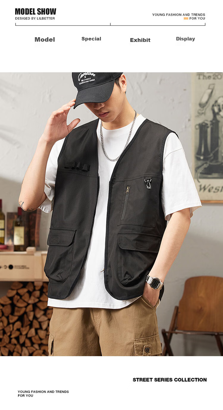 TUCANO Men's Summer Outdoor Workwear Vest Fashionable Sleeveless V-Neck Jacket Military Green 3XL 4
