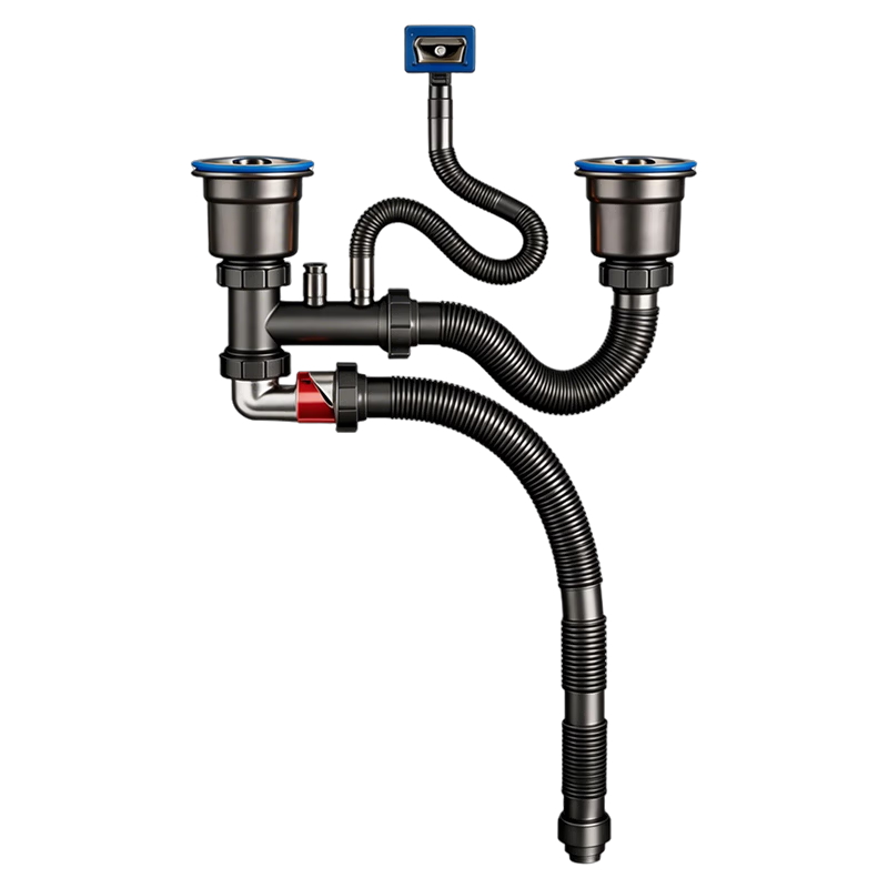 HSPA Kitchen Sink Drain Pipe Set, Double Bowl Sink with Odor Prevention, 7606