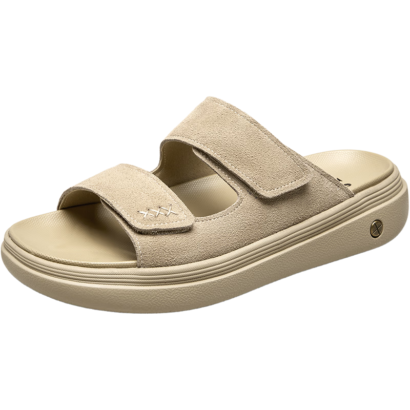 Eierkang Men's Boken Style Thick Sole Slip-On Beach Sandals Casual One-Strap Slippers 96262W Apricot Size 41