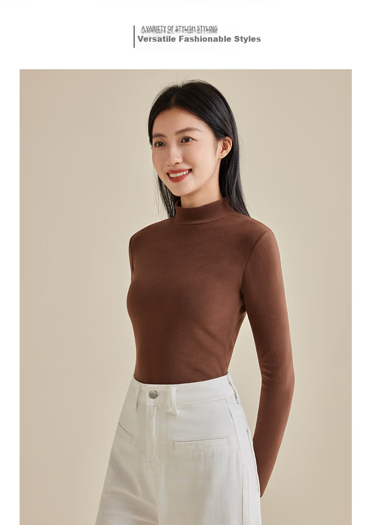 LangSha Women's Half Turtleneck Base Shirt Spring and Autumn Double-Sided Velvet Thermal Top Outerwear Autumn Shirt 20
