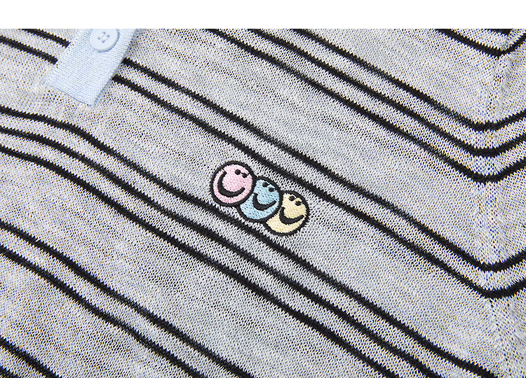 Demana [Smart Academy] Summer Retro Colorblock Polo Collar Striped Embroidered Slimming Concealing Knit Short Sleeve Top for Women Premium 12