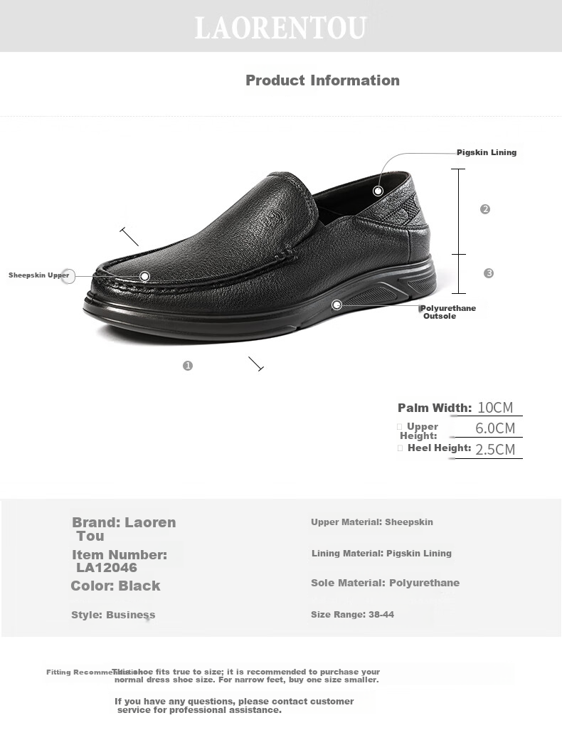 LAORENTOU Men's Shoes, All-Season Business Formal Shoes, Low-Top Shoes, Sheepskin Slip-On Shoes, Polyurethane Sole Lightweight Shoes, LA12046, Black, Size 42 4