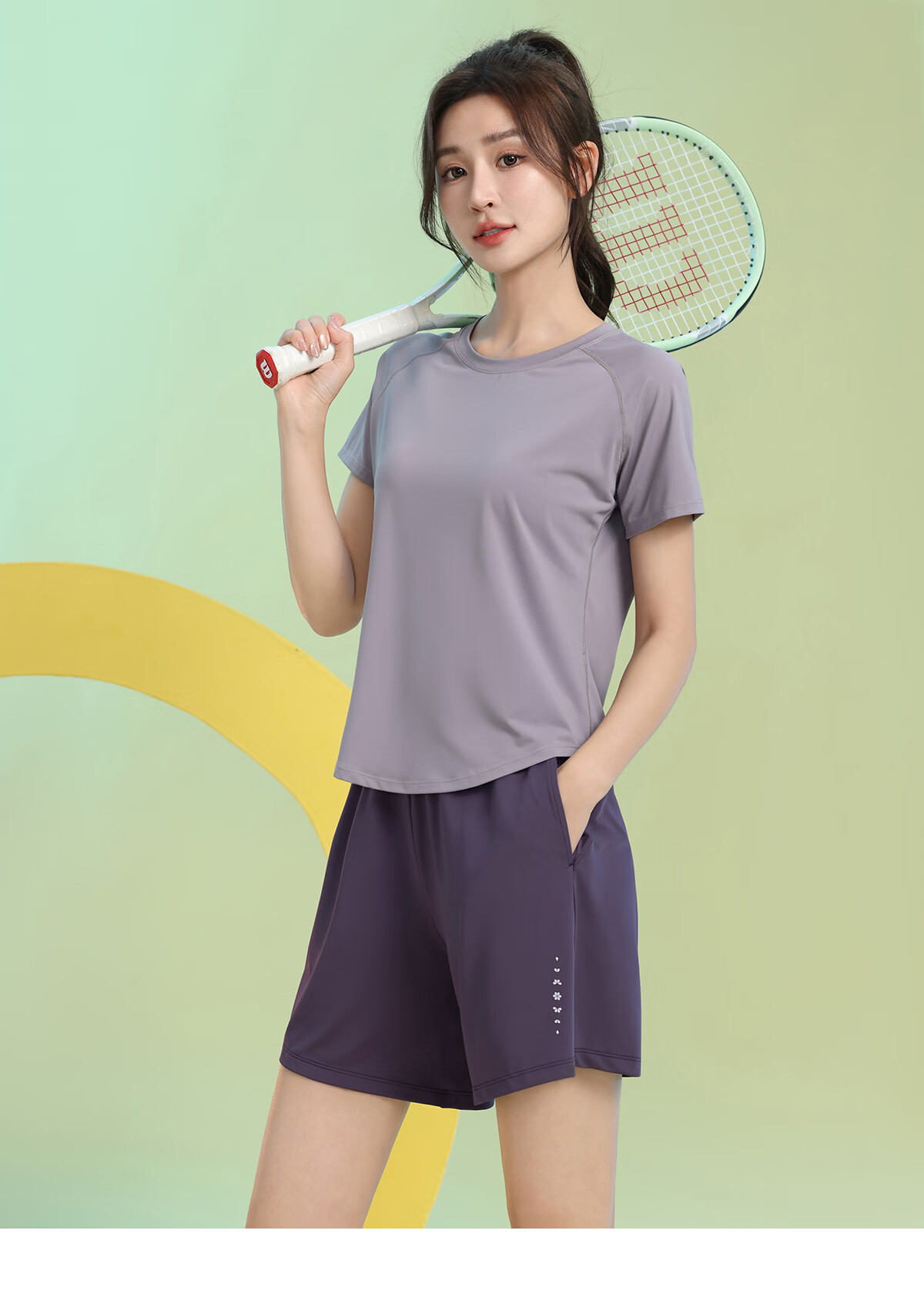 Baisirong Professional Women's Badminton Two-Piece Set Summer Short Sleeve Quick-Dry Slim Outdoor Fitness Running Sportswear 2