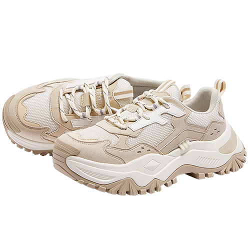 CAMEL Women's Dad Sneakers Thick Sole Height Increasing Casual Shoes Breathable Lightweight Sports Shoes L26S469059 Off-White/Apricot Size 37