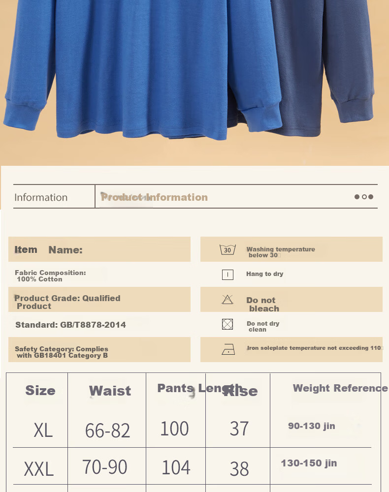 Bejirog Middle-aged and Elderly Men's Autumn Cotton Thermal Underwear Set Base Layer Warm Thin Cotton Sweater Dark Blue Set 2XL 6