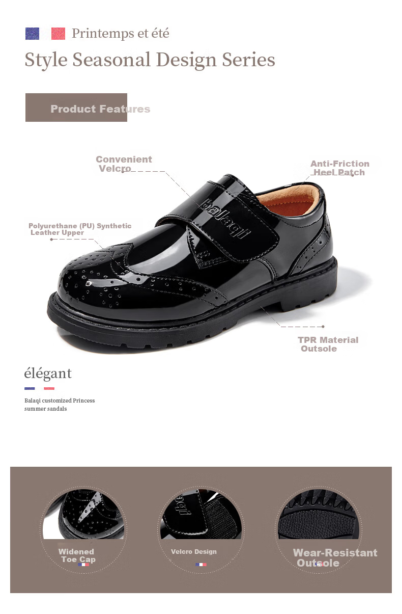 Balaqi Boys Classic Black Leather School Style Glossy Leather Shoes Spring Autumn Soft Sole Single Shoes BL3356 Black Size 30 2