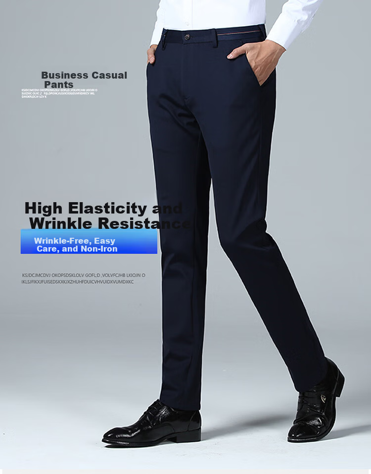 MULINSEN Men's Spring Autumn Straight Leg Stretch Wrinkle-Resistant Solid Color Simple Commuter Casual Trousers Black 38 1