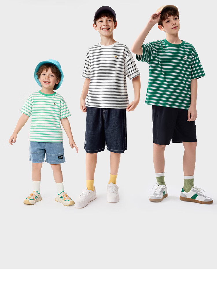 Balabala [balaOne] Kids Short Sleeve T-Shirt Boys Girls 2026 Summer Striped Quick-Dry Parent-Child 7