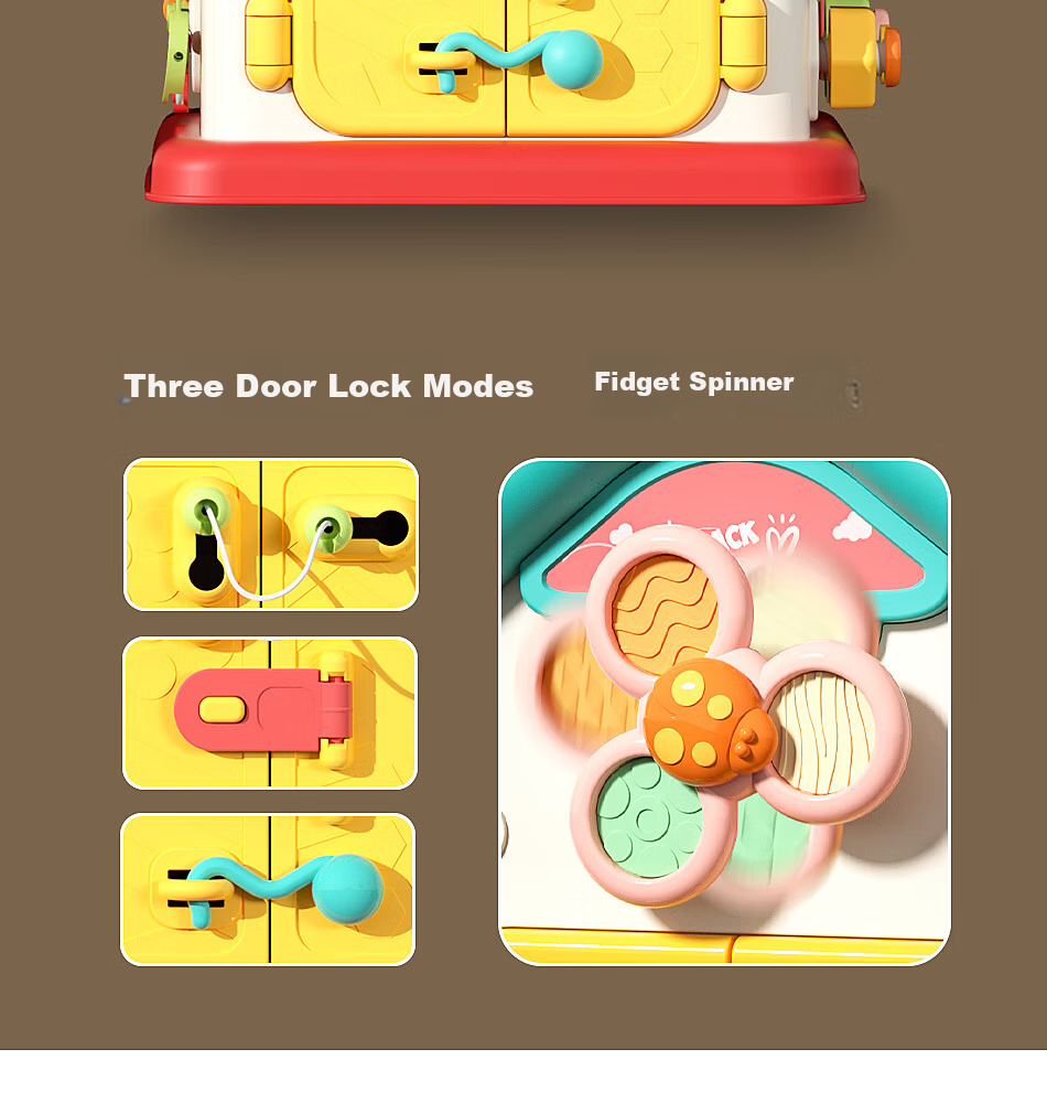 Xinge Montessori Busy Board Baby Educational Lock Toy Early Learning Activity Table Gift for Boys and Girls with Cake Box 12