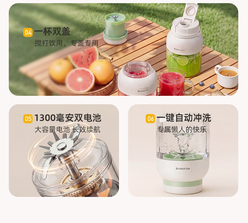 CHIGO Portable Juicer Cup Small Household Juicer Ice Crushing Wireless Charging Outdoor Juice Maker Birthday Gift ZG-ZZB02 4