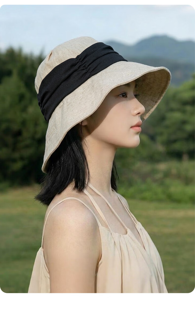 FitonTon Women's Summer Sun Hat Linen-Like Colorblock Brim Outdoor Cycling UV Protection Breathable Cap 16