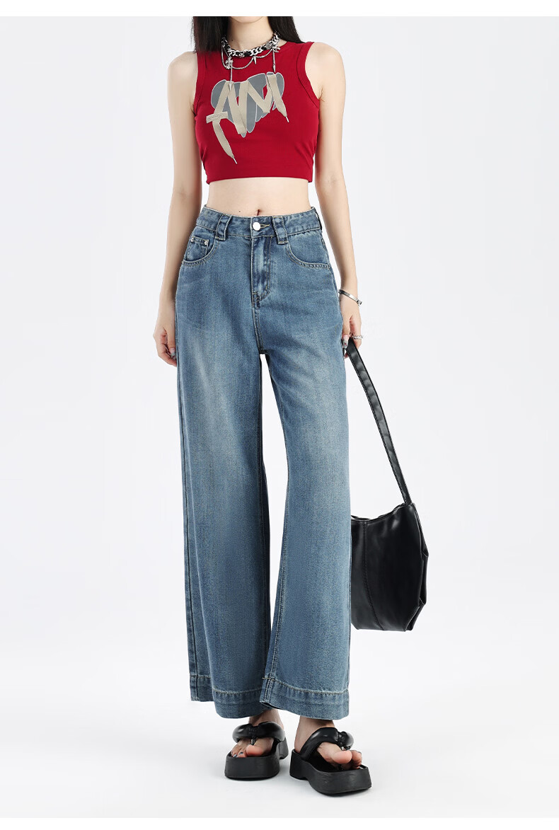 Pierre Cardin Jeans for Women, Summer High-Waisted Loose-Fit Slimming Lyocell Casual Straight-Leg Versatile Cropped Pants, Vintage Blue M 36