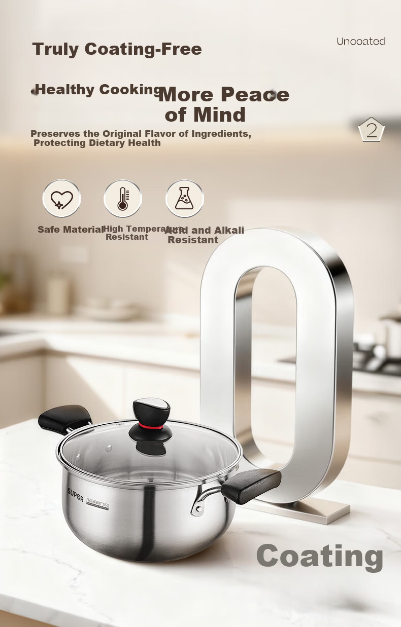 SUPOR Small Red Circle 304 Stainless Steel Soup Pot, Milk Pot, Noodle Cooking Pot, 24cm Noodle Cooking Pot with Reinforced Bottom, Compatible with Induction Cooker ST24H1 7