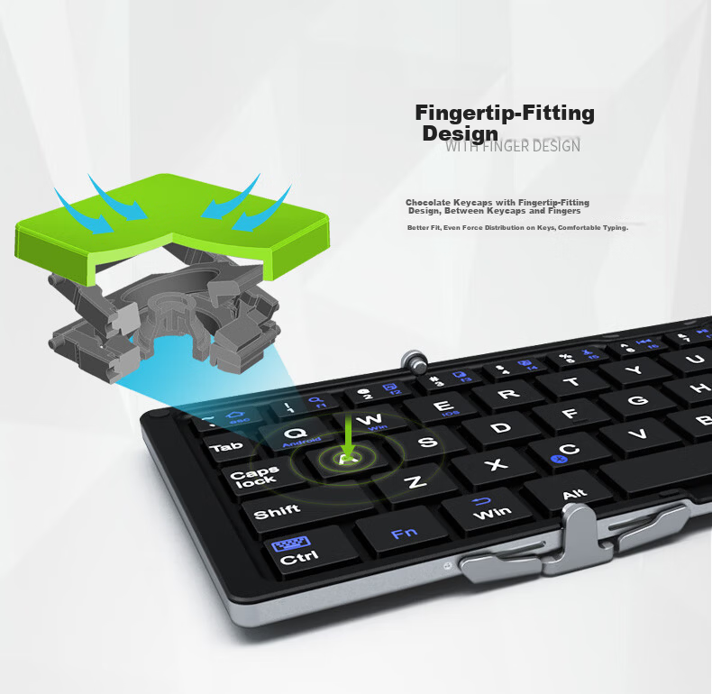 B.O.W Hangshi HB199 Foldable Bluetooth Keyboard Compatible with Apple iPad, Android, Huawei, Xiaomi Phones, Universal Silent Wireless Mini Portable Rechargeable Keyboard, Black Gray 7