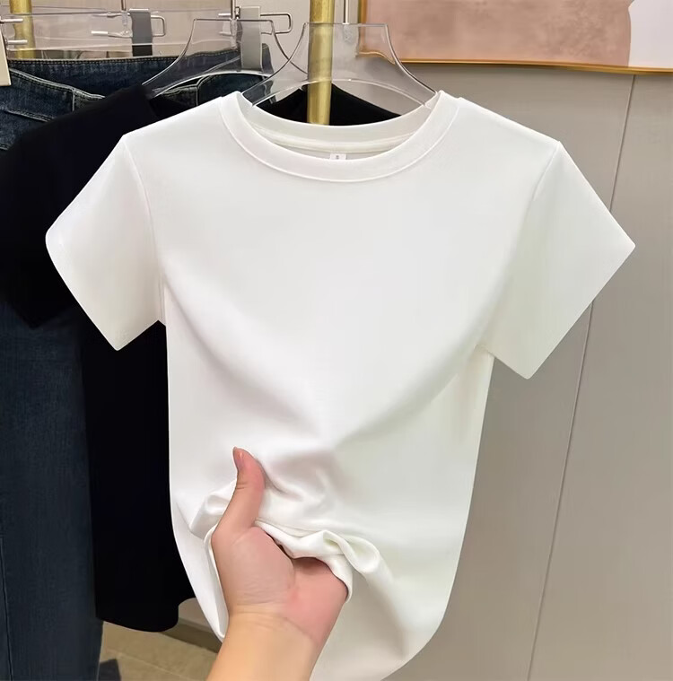 Shuangxing Women's Threaded Short Sleeve T-Shirt Summer New Slim Fit Black M 2