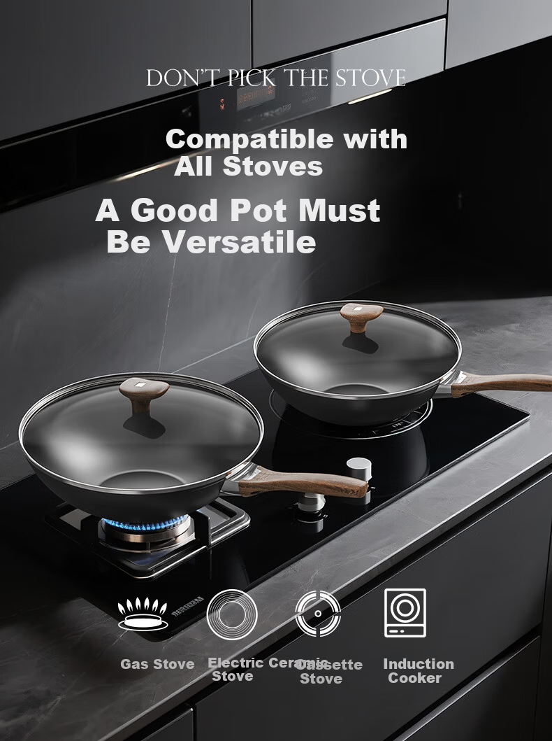 Alluflon Aluflon Titanium Volcanic Iron Frying Pan Healthy 0 Fluoride Rust-Free No Seasoning Non-Stick Home Cooking Wok 13
