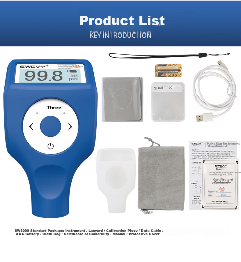 Suwei Coating Film Thickness Gauge High-Precision Coating Thickness Meter Used Car Specialized Thickness Tester SW3000 18