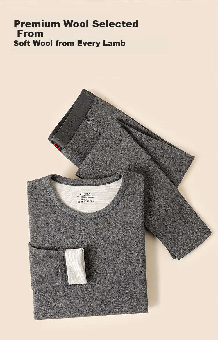 Me Feeling Wool Silk Thermal Underwear Men Winter Antibacterial Mite-Resistant Fleece Lined Quick Warm Slim Fit Plus Size Autumn Shirt and Pants Set 2