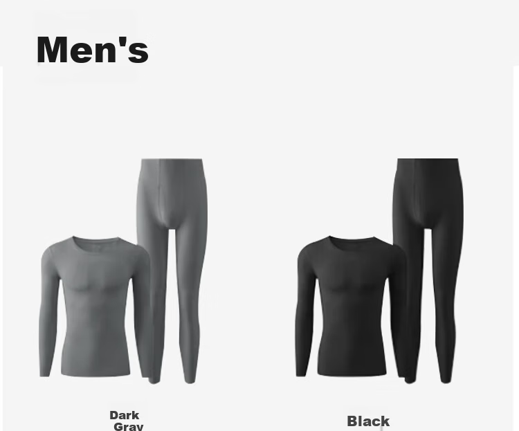 LangSha Men's Thermal Underwear Antibacterial Mite-Resistant Cashmere Silk Lightweight Crew Neck Double-Sided Fleece Autumn Top and Bottom Set 20
