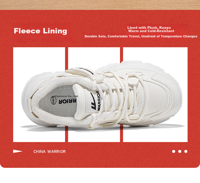 Warrior Women's Dad Sneakers Winter 2025 New Fleece-Lined Warm Sports Shoes Versatile White Sneakers Coffee Green Size 40 3