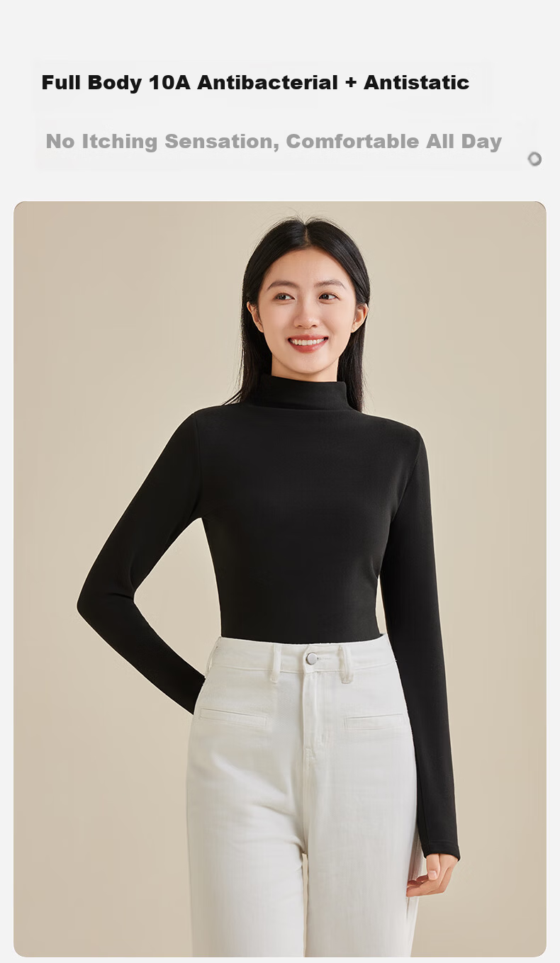 Borui Camellia Oil Moisturizing Boat Neck Base Shirt 10A Antibacterial Mite-Resistant Women's Thermal High Elastic Soft Slim Fit Top 12