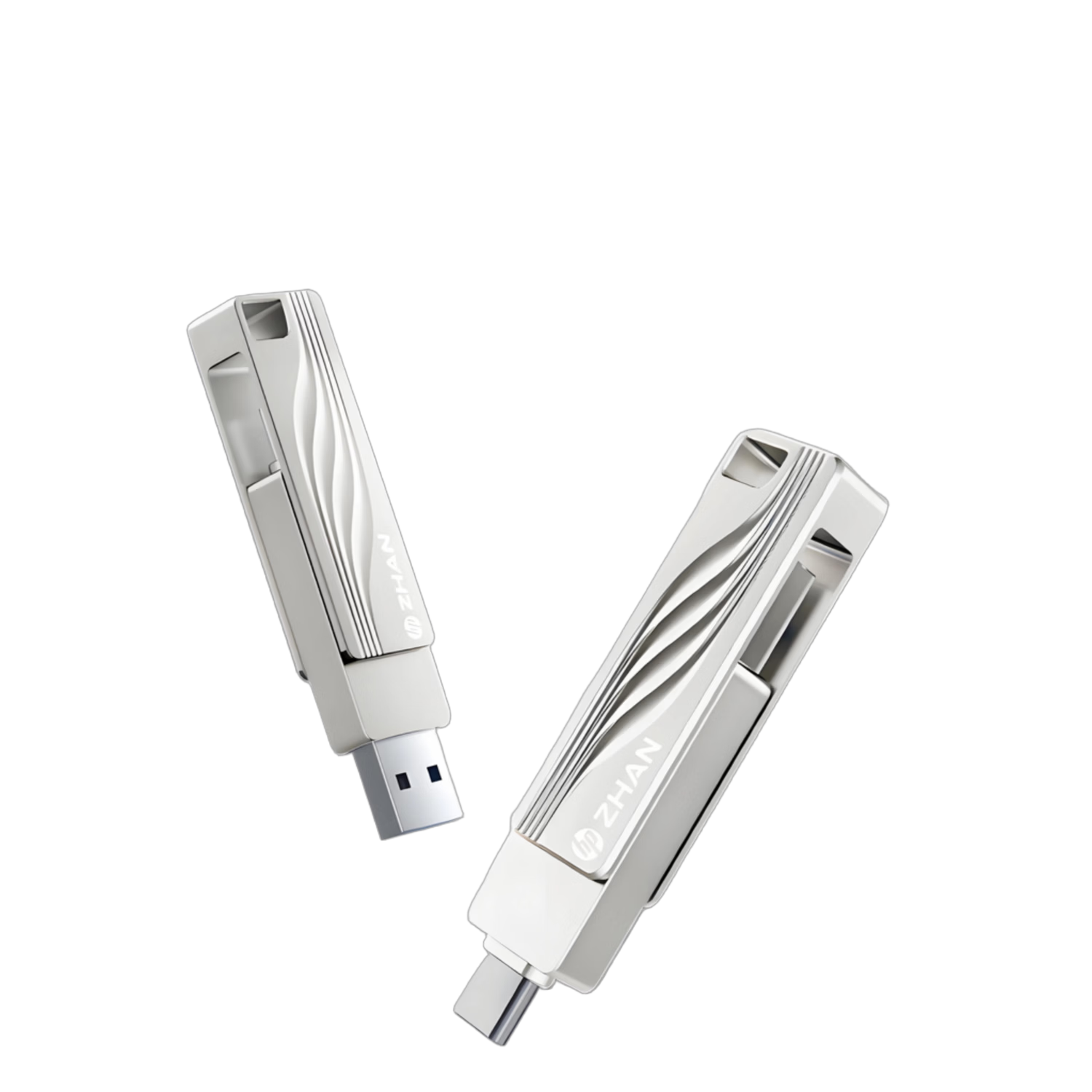 HP 256GB Type-C + USB 3.2 Dual Interface USB Flash Drive High-Speed Transfer Zhan66 Metal Rotating Office Car Backup Universal Phone and Computer Dual-Use USB Drive Silver