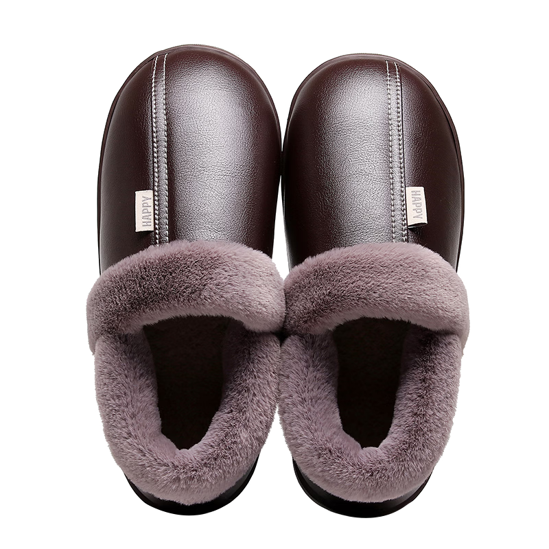 GUOLUOFEI Cotton Slippers with Handles for Men And Women, Indoor Non-Slip Waterproof Warm Cotton Shoes for Elderly, Red Package, Size 38-39