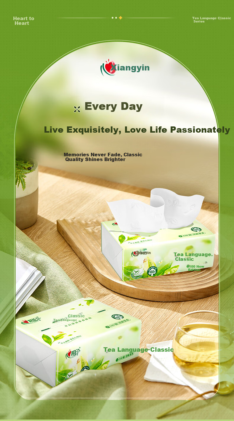Xinxiangyin Tea Classic Facial Tissue 100 Sheets 48 Packs S Size Carton 3