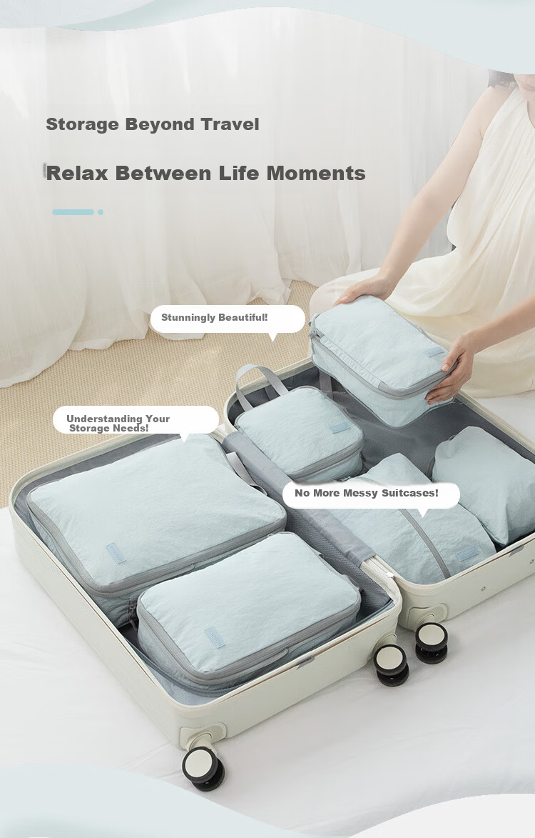 Samfolk Travel Storage Bags Luggage Clothes Compression Packing Organizer Set of 3 Blue for Business Trip and Travel 2