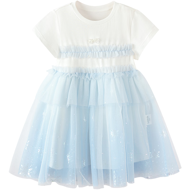 Balabala Girls Dress Children's Dress 2026 New Summer Gradient Mesh Skirt Pearl Bow