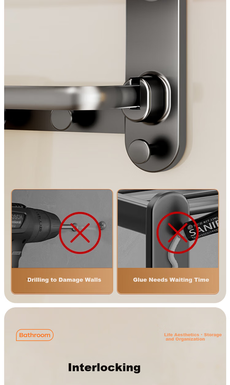 Xinpei Suction Cup Towel Rack, Bathroom Storage Shelf, No Drilling Required, Foldable Bath Towel Holder, Wall-Mounted Storage Rack for Toilet 4