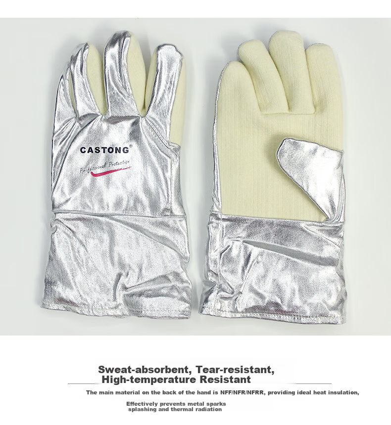 CASTONG NFRR15-34 High Temperature Resistant Gloves 300℃ Heat Insulation Industrial Anti-Scald Wear-Resistant Aluminum Foil 3