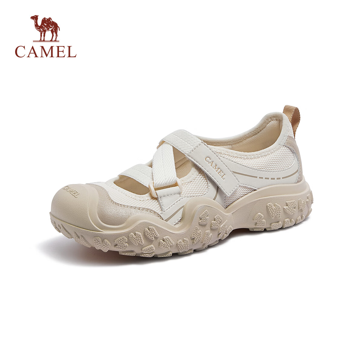 CAMEL Cute Outdoor Lightweight Women's Sandals with Magic Tape Hollow Thick Sole Casual Sandals L26S469185 Apricot Size 35