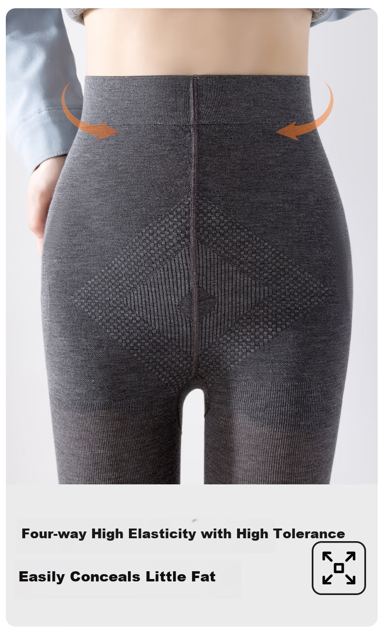 Dongfangyuan Vertical Stripe Cotton Tights Women's Autumn Winter Fleece Lined Thickened Warm Slim Fit Pantyhose 1 Pair 8