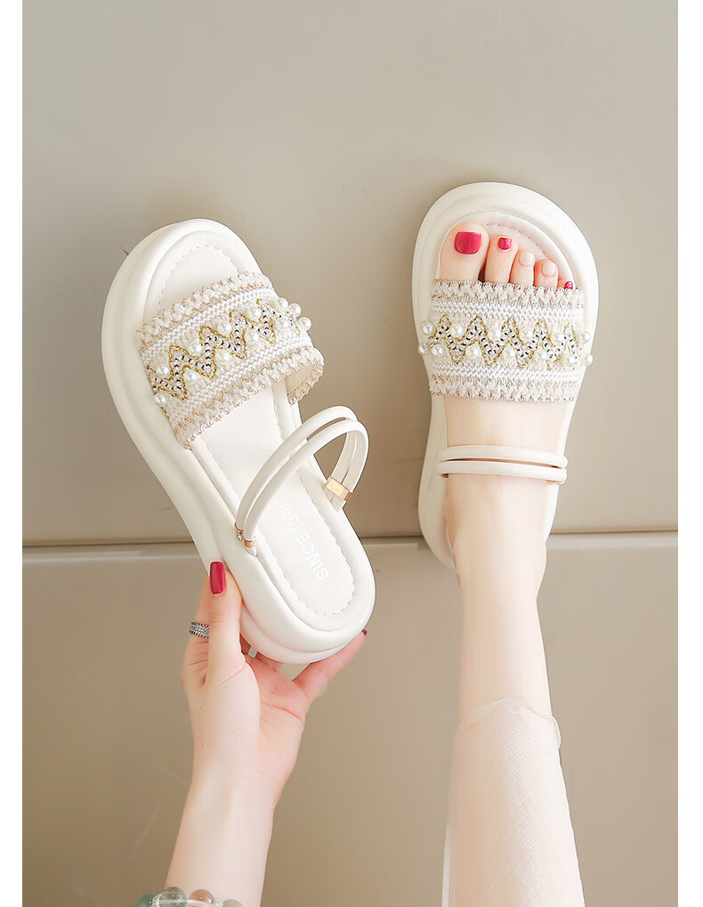 Cartelo Crocodile Women's Sandals Summer New Bohemian Style Versatile Thick-soled Beach Shoes 1816 Beige Size 36 9