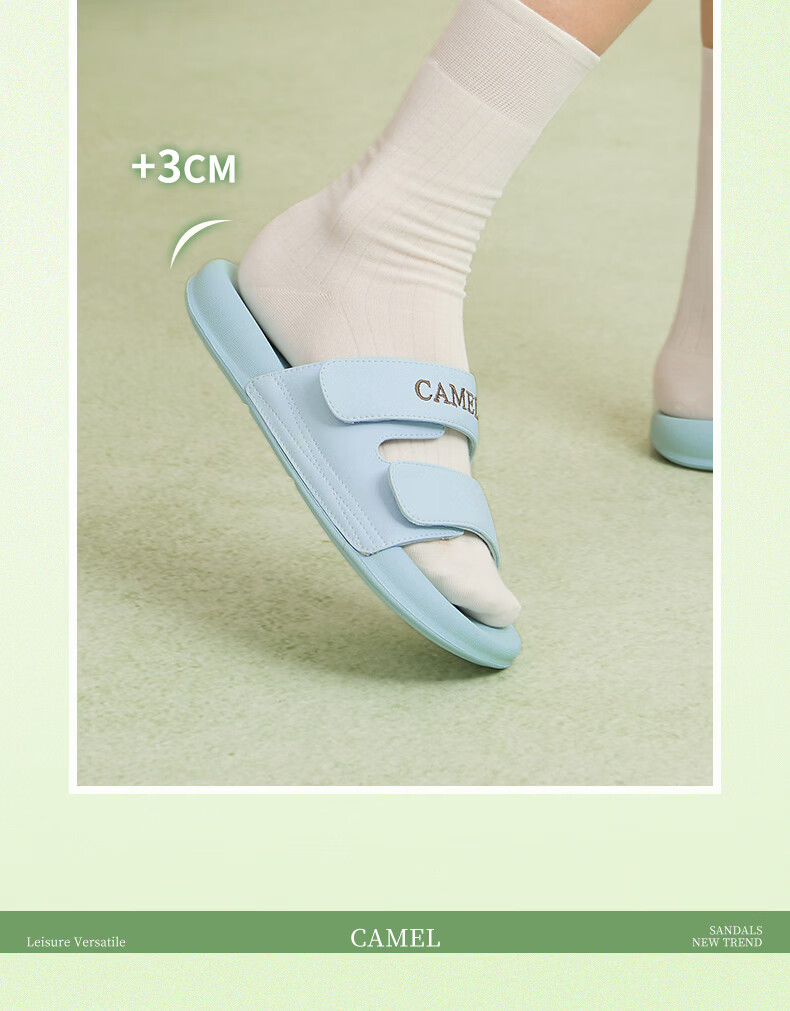 CAMEL Women's Lightweight Soft Magic Tape Double Strap Beach Casual Slippers L26M504018 Blue Size 39 12