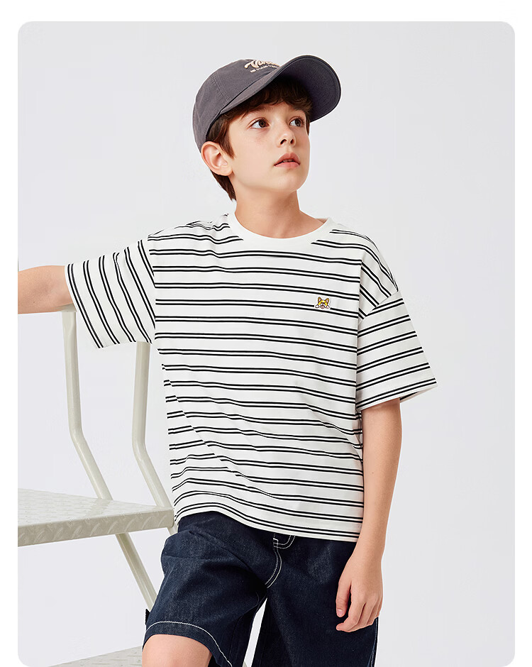Balabala [balaOne] Kids Short Sleeve T-Shirt Boys Girls 2026 Summer Striped Quick-Dry Parent-Child 17