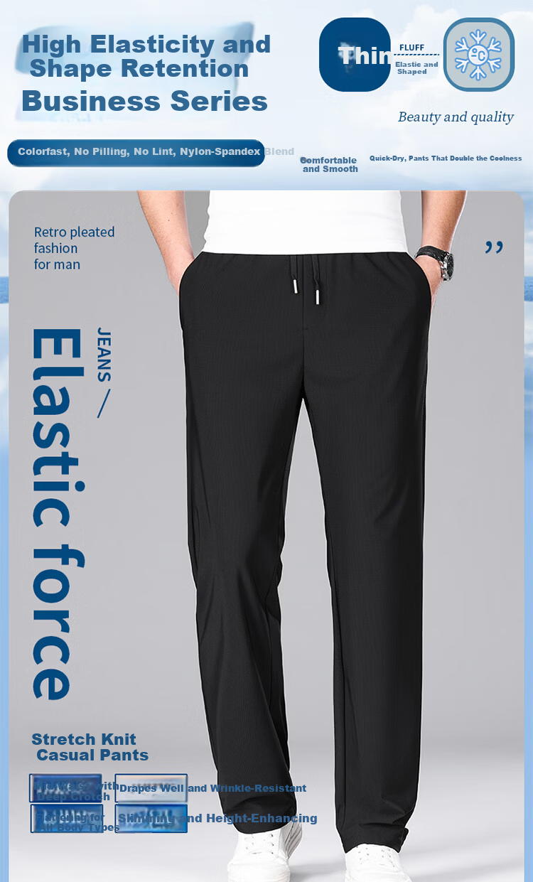Hodo Men's Casual Pants Autumn Winter Fleece Lined Loose Warm Wrinkle-Resistant Stretch Straight Leg Trousers Black L 1