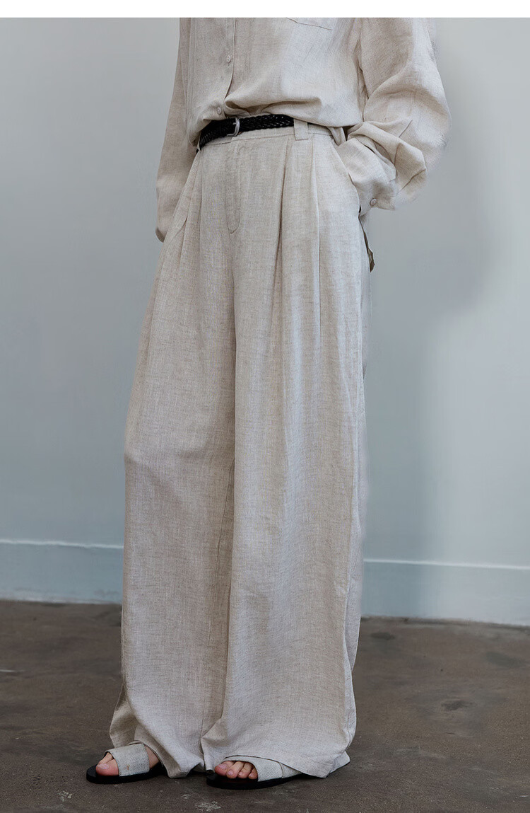 Demana Oxygen 100 Linen Spring Minimalist 3D Pleated Loose Wide-Leg Slimming Casual Pants for Women Premium Feel 16