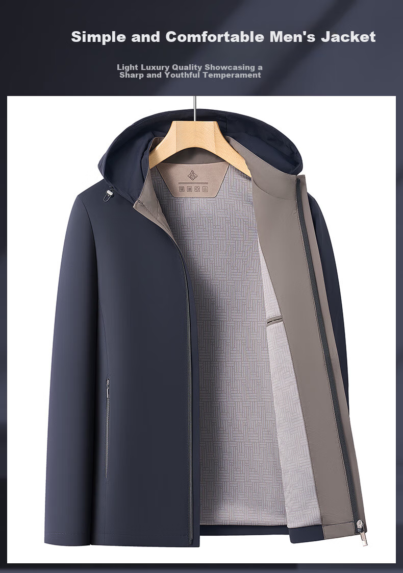 Pierre Cardin Men's High-End Spring Jacket Detachable Hood Wrinkle-Resistant Luxury Spring Autumn Coat 1