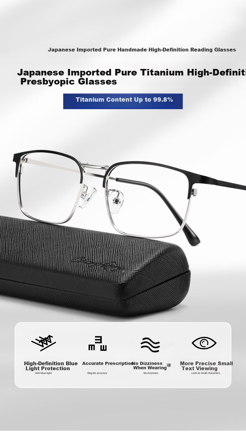 FENCHI Pure Titanium Ultra-Light Presbyopia Glasses for Men and Middle-Aged Seniors, High-Definition Blue Light Blocking Premium Business Reading Glasses for Women 2