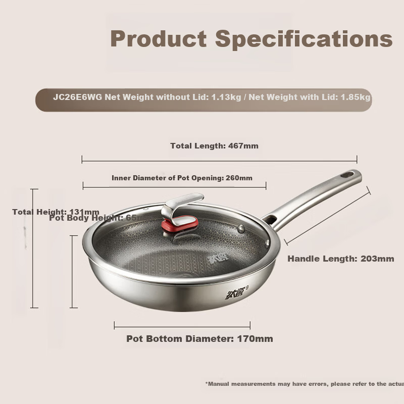 ASD Titanium Ceramic Honeycomb Stainless Steel Non-Stick Frying Pan Fluorine-Free Coating Egg and Steak Pan Induction Compatible 26E6