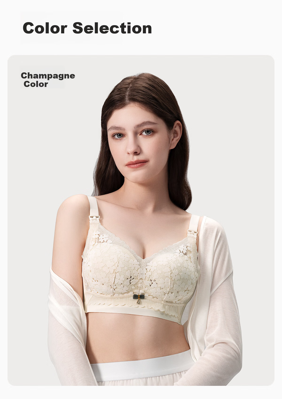 JOYNCLEON Luxury Fragrance Lady Maternity Nursing Bra Anti-Sagging Push-Up Postpartum Breastfeeding Champagne XL 22
