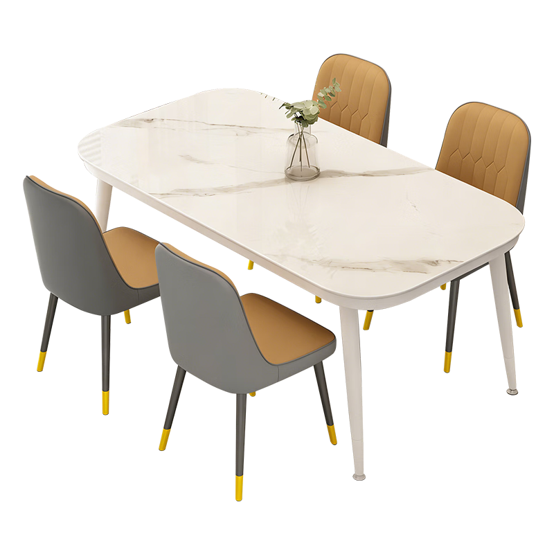 Fanshe Home Dining Table Marble Pattern Simple Small Apartment Rectangular Tempered Glass Dining Table for 4-6 People