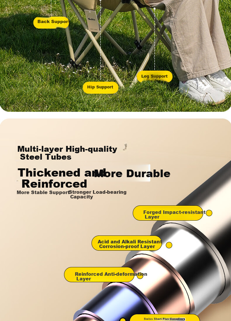 Gosoo Outdoor Folding Chair High Back Moon Chair Portable Camping Recliner Picnic Fishing Stool 3
