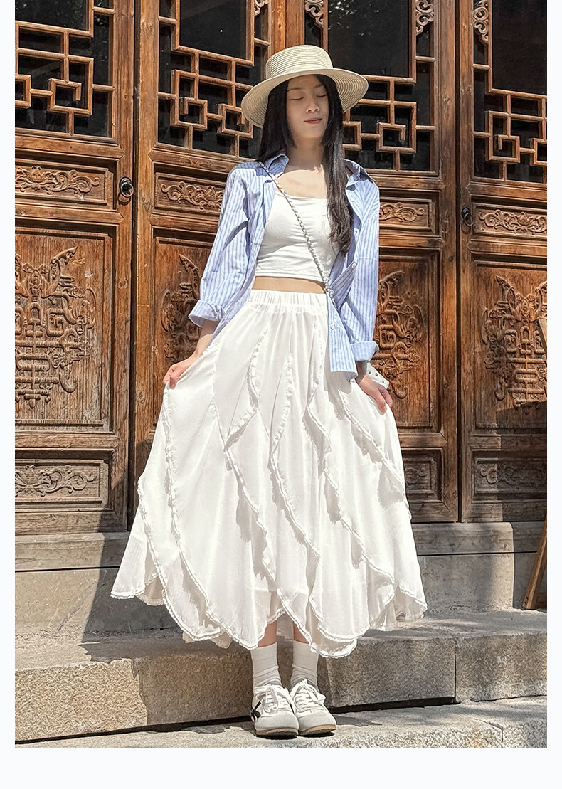 Borui Ruffled Irregular Lace Midi Skirt French Style Designer Fairy Dress Spring Summer 12