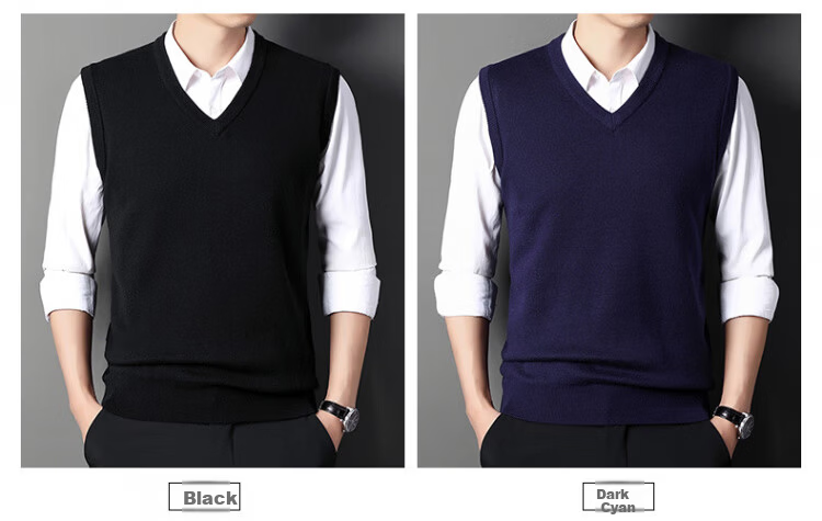 Hengyuanxiang Men's Knitted Vest Sleeveless Sweater Black XL Autumn Winter Thick Warm V-Neck Dad Style 4