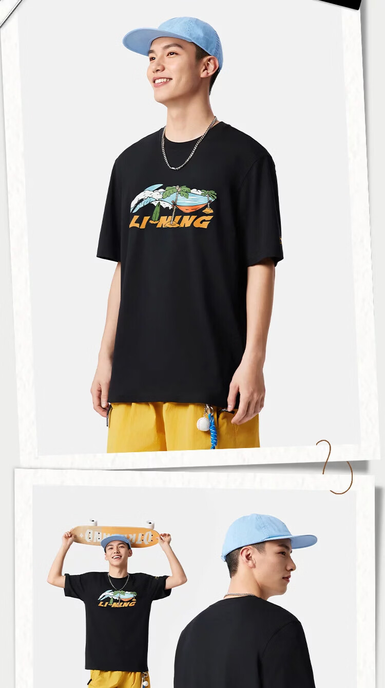 LI-NING Lightweight Breathable Short Sleeve Unisex Summer Casual Versatile Loose Comfortable Sports T-Shirt for Men and Women 12