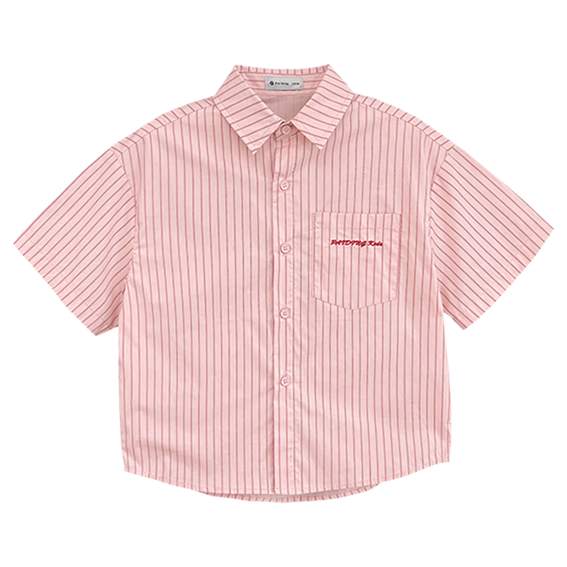 Paitown Boys' Shirt 2026 Summer New Children's Striped Loose Short Sleeve Shirt for Big Kids Trendy
